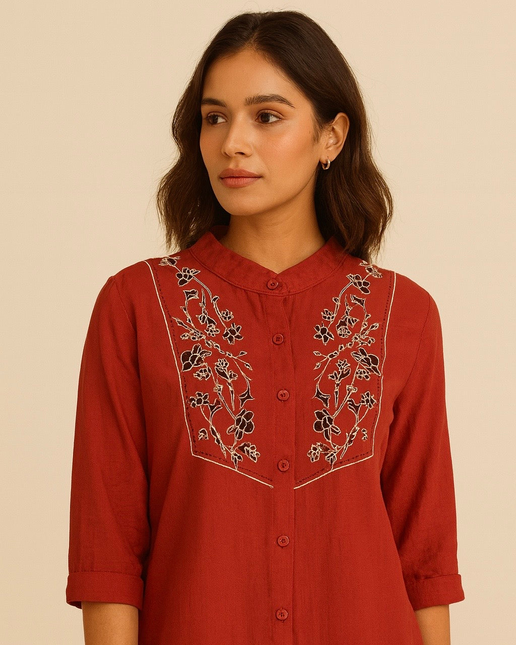 Red Embroidered Short Sleeve Top