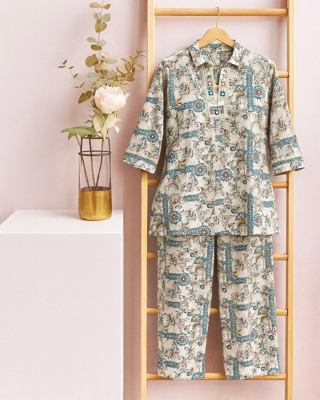 Blue & Beige Printed Women’s Cord Set